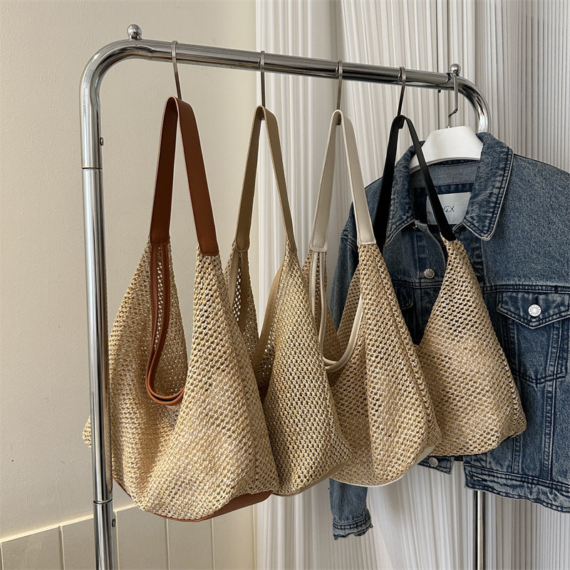 Straw Tote Bag Women's Large Capacity Fashion Casual Summer Korean Weaving Shoulder Underarm Bag