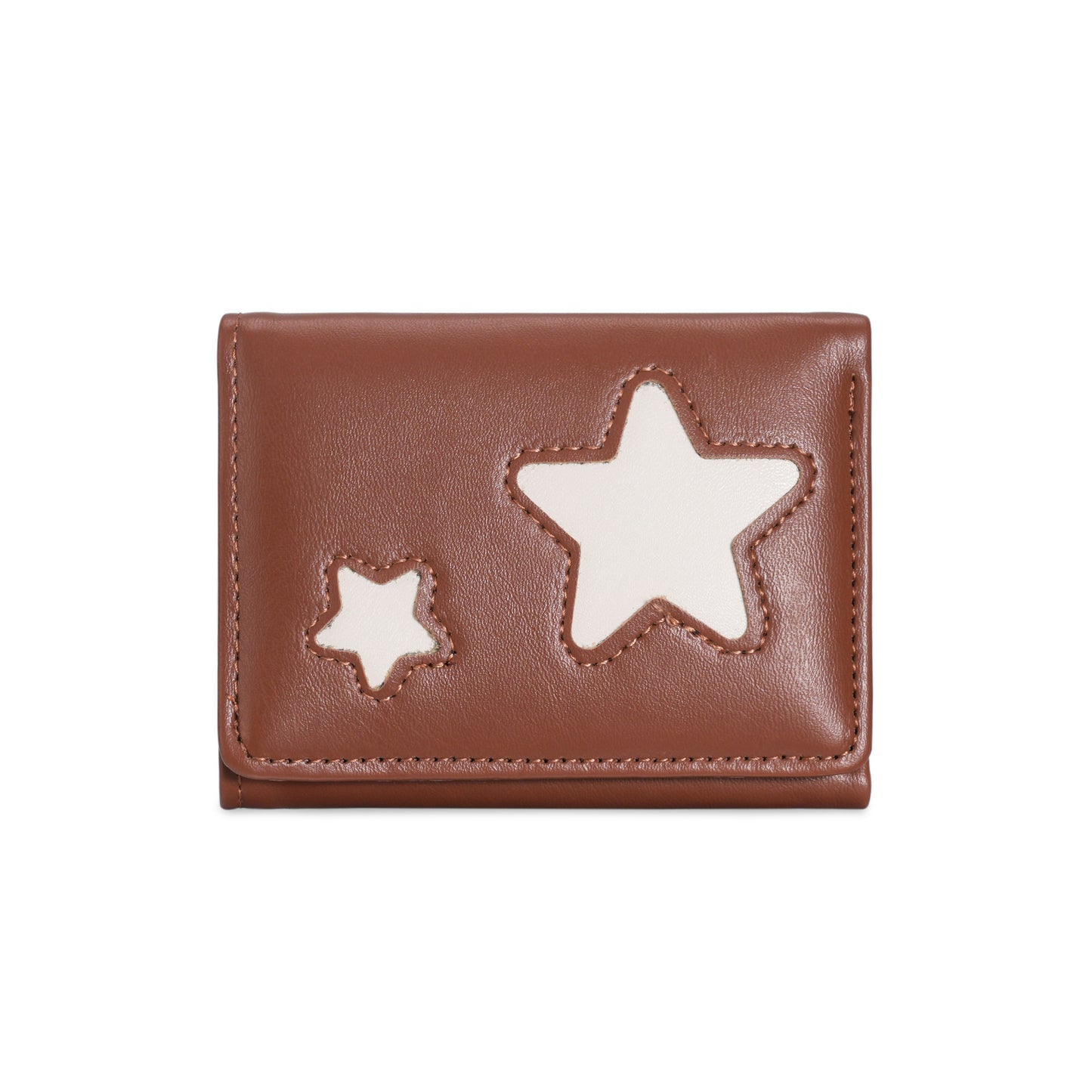 Cute Star Applique Trifold Wallet for Women, Soft PU Leather with Anti-Theft Feature, Minimalist and Sweet Design Perfect for Daily Use