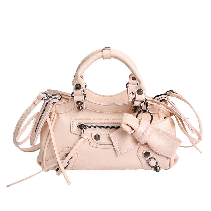 Retro Rivet Moto Bag Women's Fashion 2026 Trendy Small Crossbody Handbag with Tassel Details