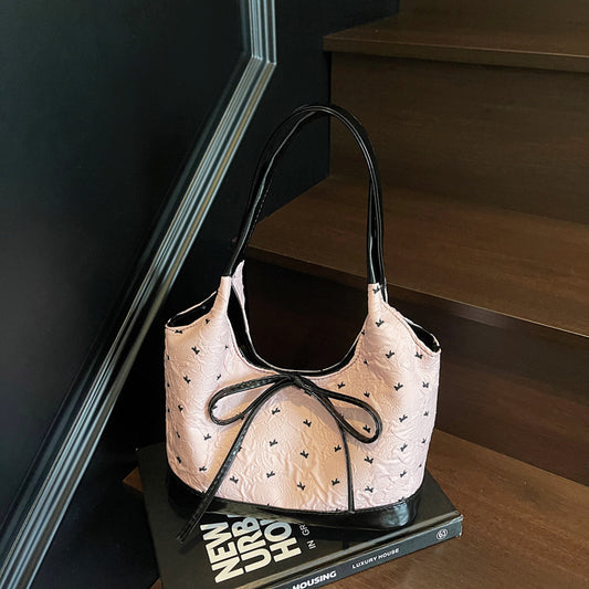 Chic Crossbody Bag with Bow Detail and Print Design for Women, 2025 Autumn Trendy Commute Shoulder Bag