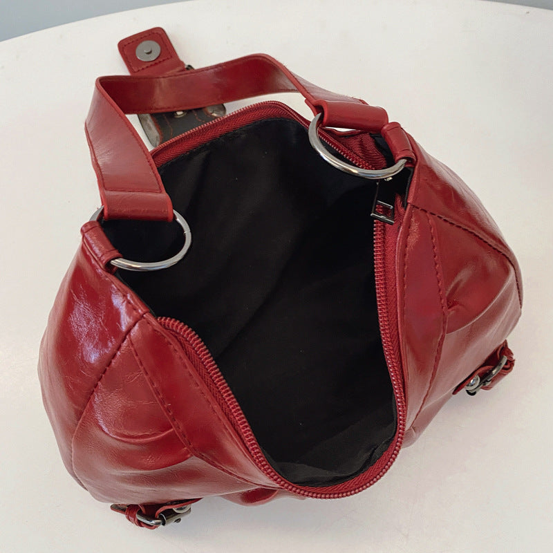 Women's Shoulder Bag New American Retro Commuting Elegant Distressed Style Underarm Motorcycle Bag
