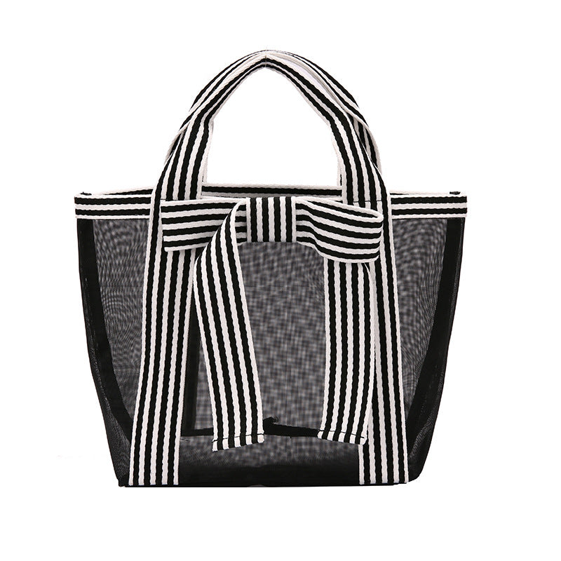Storage Bag Daily Striped Mesh Bow Design Lightweight Breathable Handbag
