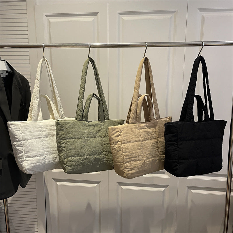 Simple Fashion Cotton-Padded Jacket Western Style Large Capacity Embroidery Thread New Korean Style Shoulder Underarm Portable Tote Bag