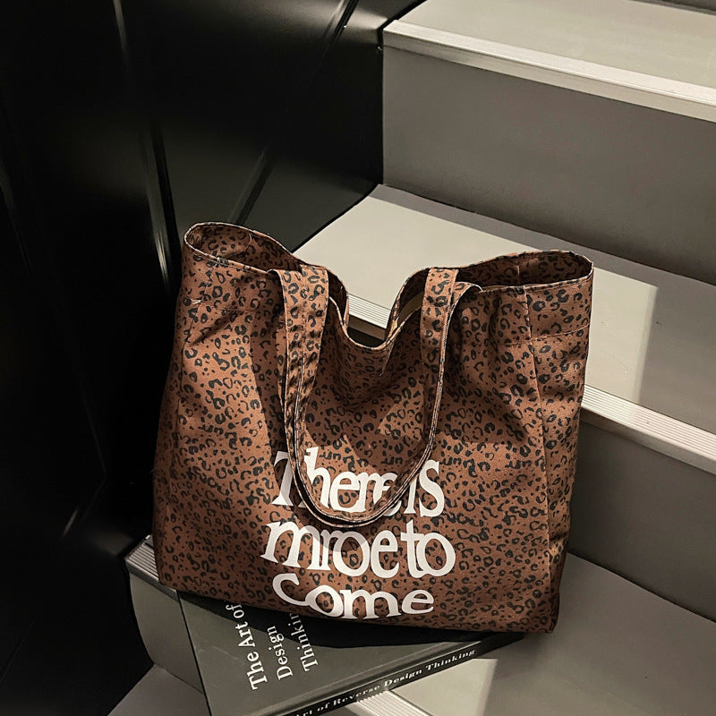 Leopard Print Letters Large Capacity Totes Women's Casual One-Shoulder Portable Commuter Bag Daily Matching