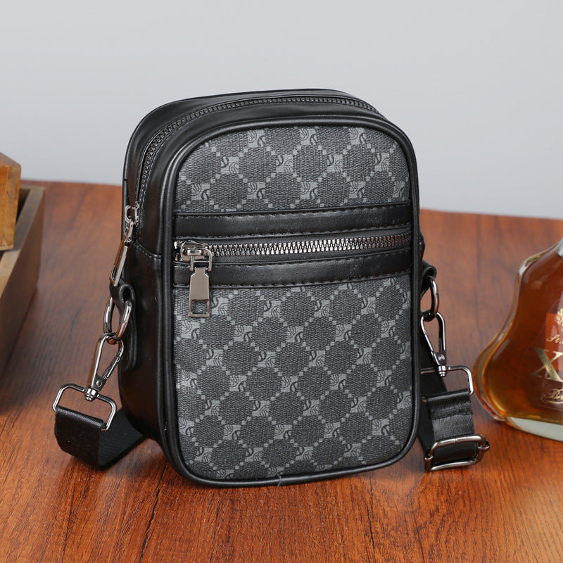 Men's Fashionable Crossbody Bag with Geometric Pattern PU Leather Casual Travel Shoulder Bag