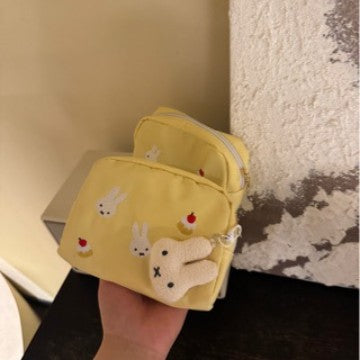 Cute Cartoon Rabbit Embroidered Oxford Fabric Cosmetic Bag with Foldable Design for Daily Use