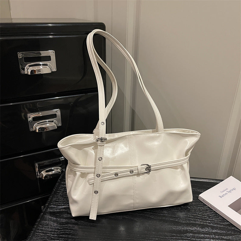 Simple Casual Large Capacity New Belt Buckle Commuting Fashion Texture One Shoulder Underarm Tote Bag Women