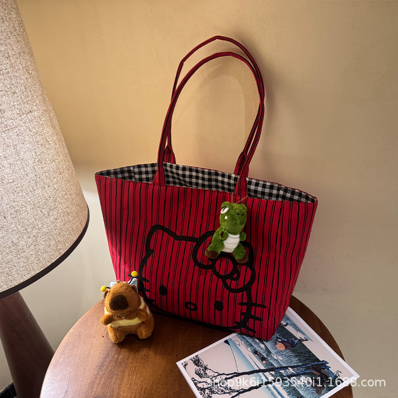 Korean Style Hellokitty Printed Tote Female Large Capacity Student Commuter Hand-Carrying Bag Simple