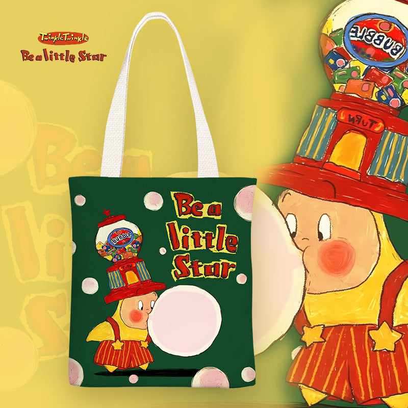 XINGX person cartoon cute children's canvas bag junior high school and elementary school students' lunch box bag zipper shoulder bag