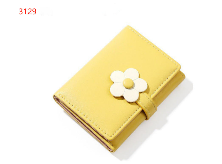 New Simple Cute Refreshing Flower Student Wallet Korean Style Fashion Short Pu Wallets for Women