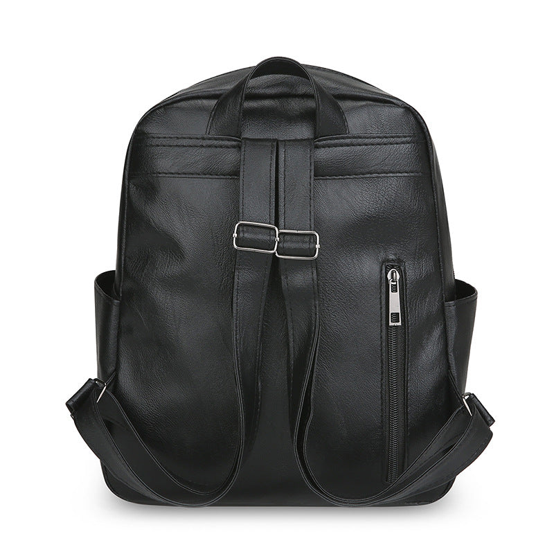 Pu Backpack Men's and Women's Casual Large Capacity Retro Korean Type Fashion Outdoor All-Matching Backpack Simple