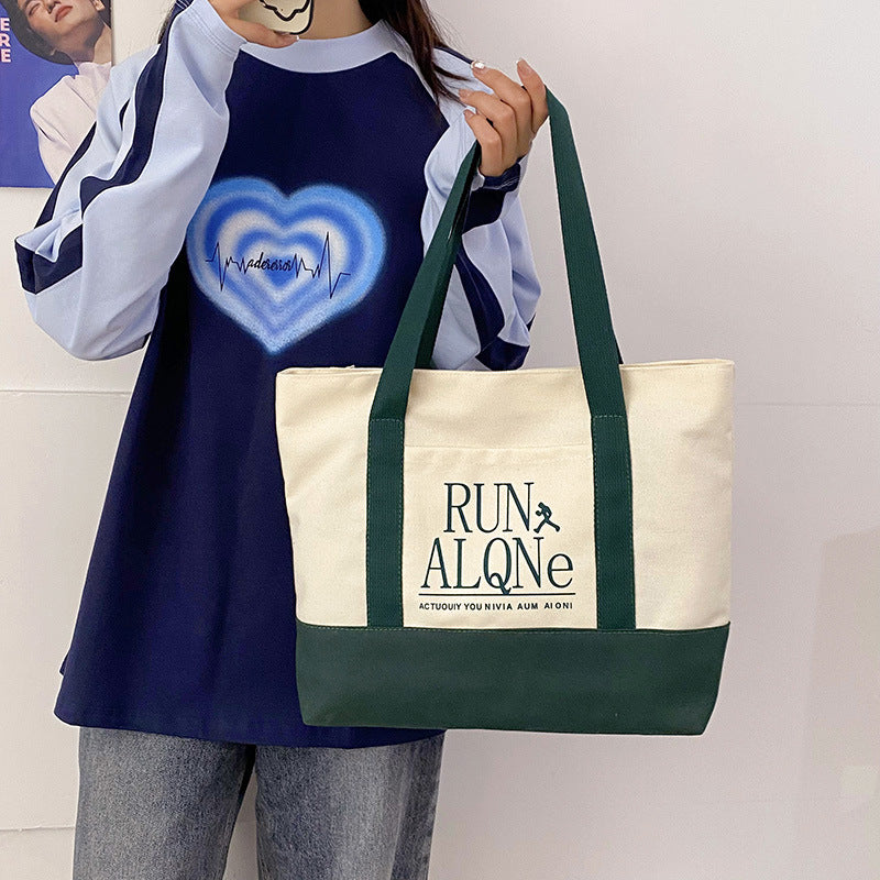 Stylish Canvas Tote Bag for Women - Urban Minimalist Design with Large Capacity and Print Details, Perfect for Daily Use and Shopping