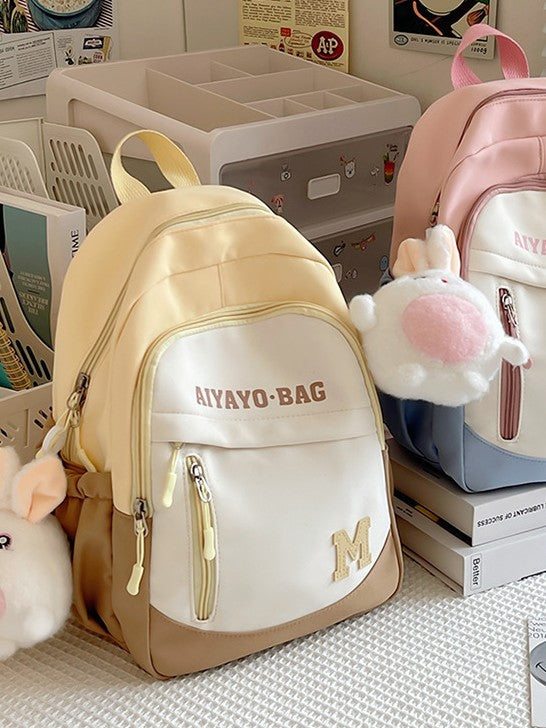 Cute Kids Backpack with Plush Rabbit Charm for School Travel and Spring Outings - Waterproof Oxford Fabric Design