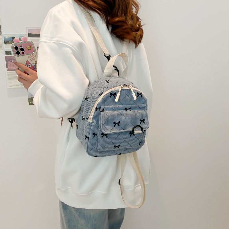 Women's Backpack Cute Bowknot Small Backpack Rhombus Design Daily Lightweight Fashion Backpack
