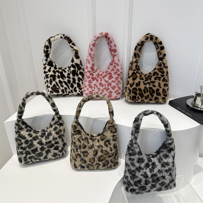 Korean Style New Fashion Trendy Niche Leopard Print Design Single Shoulder Underarm Bag Lightweight Tote Hand Bag for Women