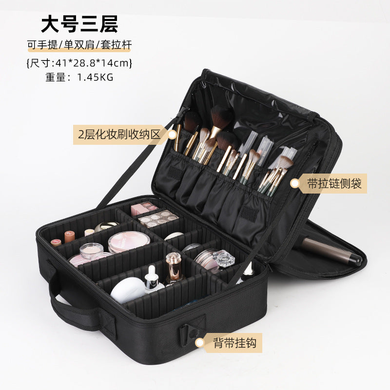 Large Capacity Portable Cosmetic Makeup Case with Multiple Layers and Brush Organizer for Travel and Home Use