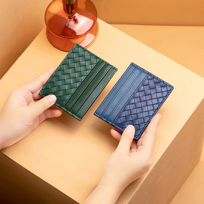 Leather Card Bag Women's Small Certificate Holder Card Holder Anti-Degaussing Driving License Card Clamp Coin Purse Woven