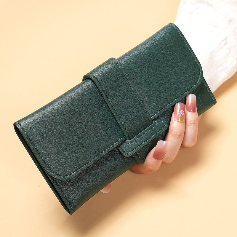 Women's Wallet Long Flip Korean Style Fresh Student Coin Pocket Multifunctional Buckle Wallet
