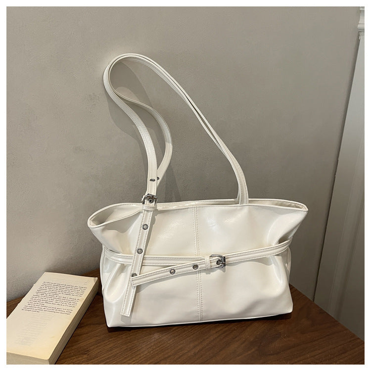 Simple Casual Large Capacity New Belt Buckle Commuting Fashion Texture One Shoulder Underarm Tote Bag Women