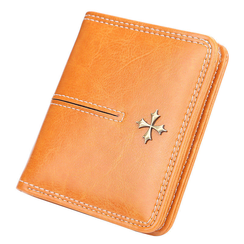 Women's Wallet Korean-Style Short Multiple Card Slots Oil Wax Leather Card Holder Fashion All-Match Zipper Coin Purse