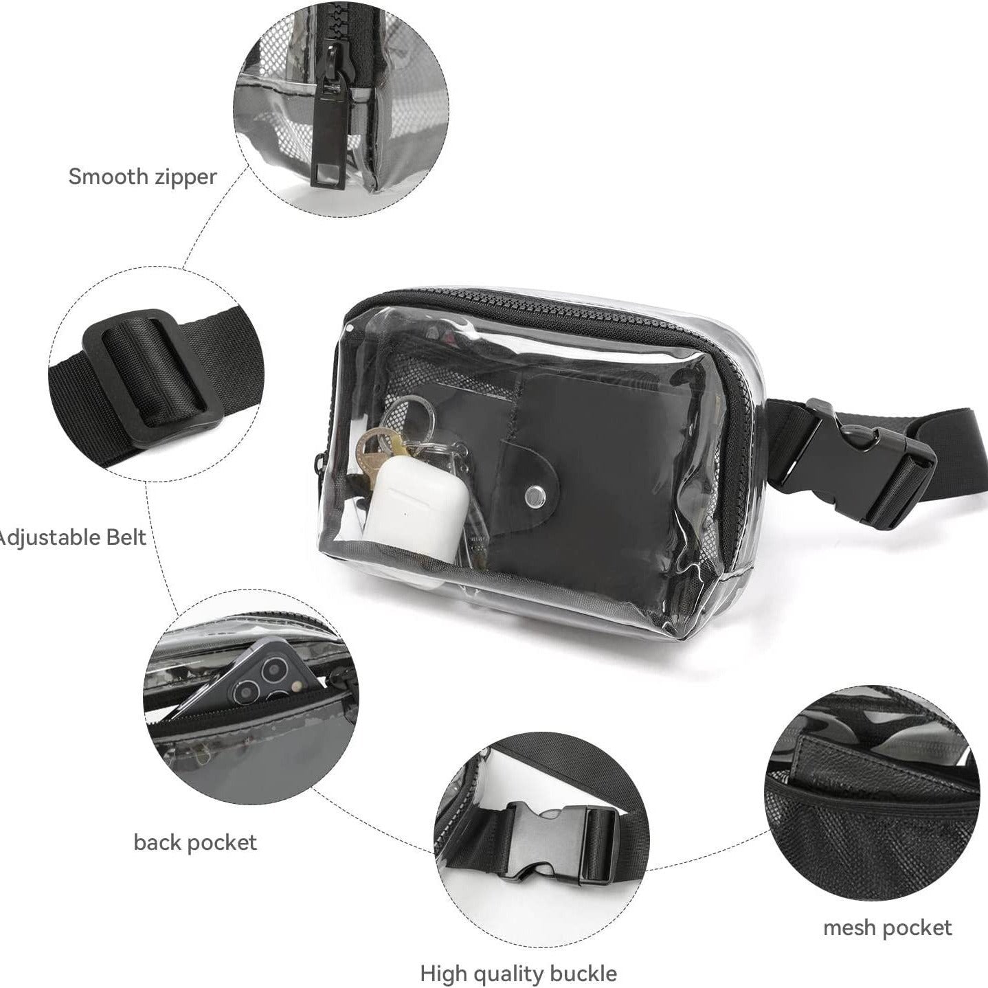 Transparent Waterproof Waist Bag with Adjustable Strap for Outdoor Sports and Travel