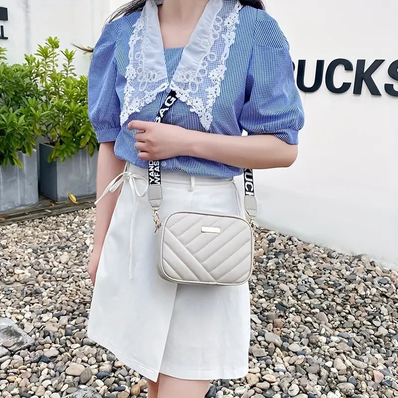 Stylish Quilted Crossbody Bag for Women with Trendy Printed Strap and Compact Design Perfect for Daily Use