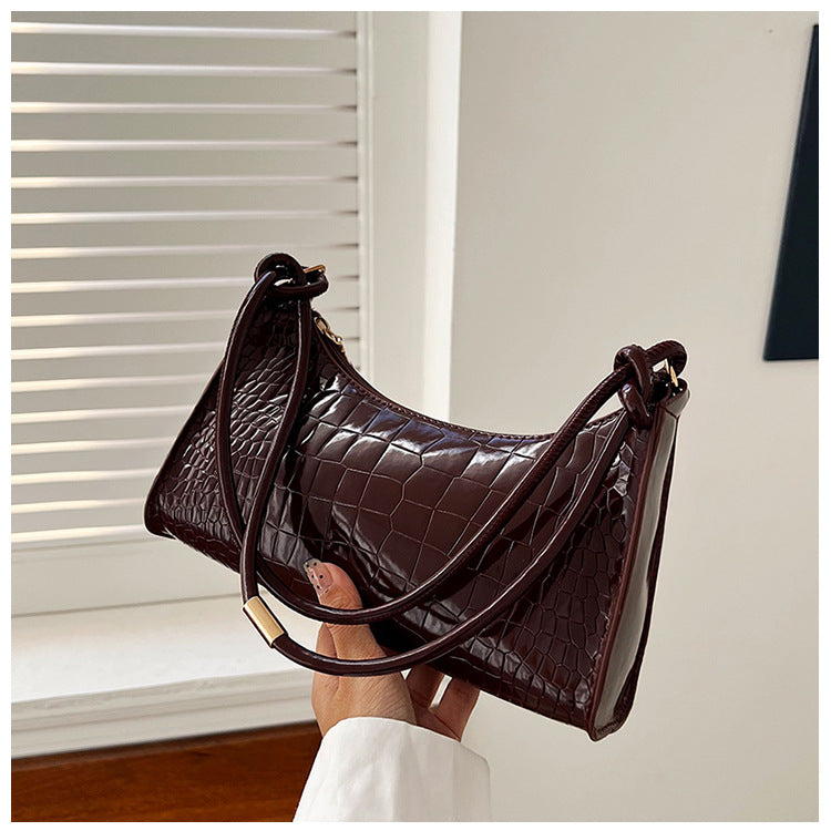 Chic Crocodile-Texture Handbag with Knotted Handle - Fashionable Crossbody Bag for Everyday Style