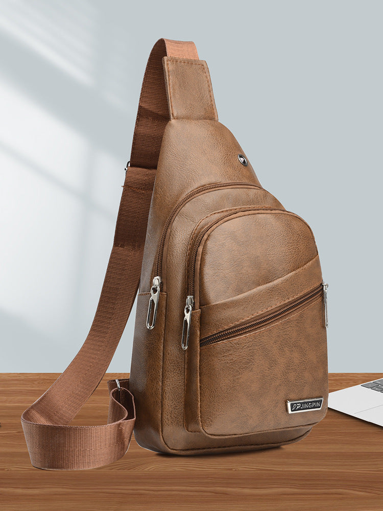 Men's Soft Leather Chest Bag Waterproof Leisure Business Messenger Bag Fashion All-Match Travel Essential