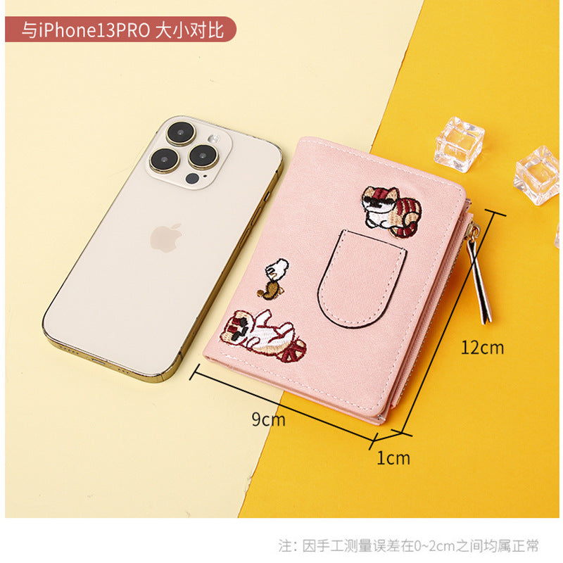 Cute Cartoon Kitten Wallet for Women Ultra-Thin Zipper Card Bag Strap Pocket Design Daily Fashion Matching Essential