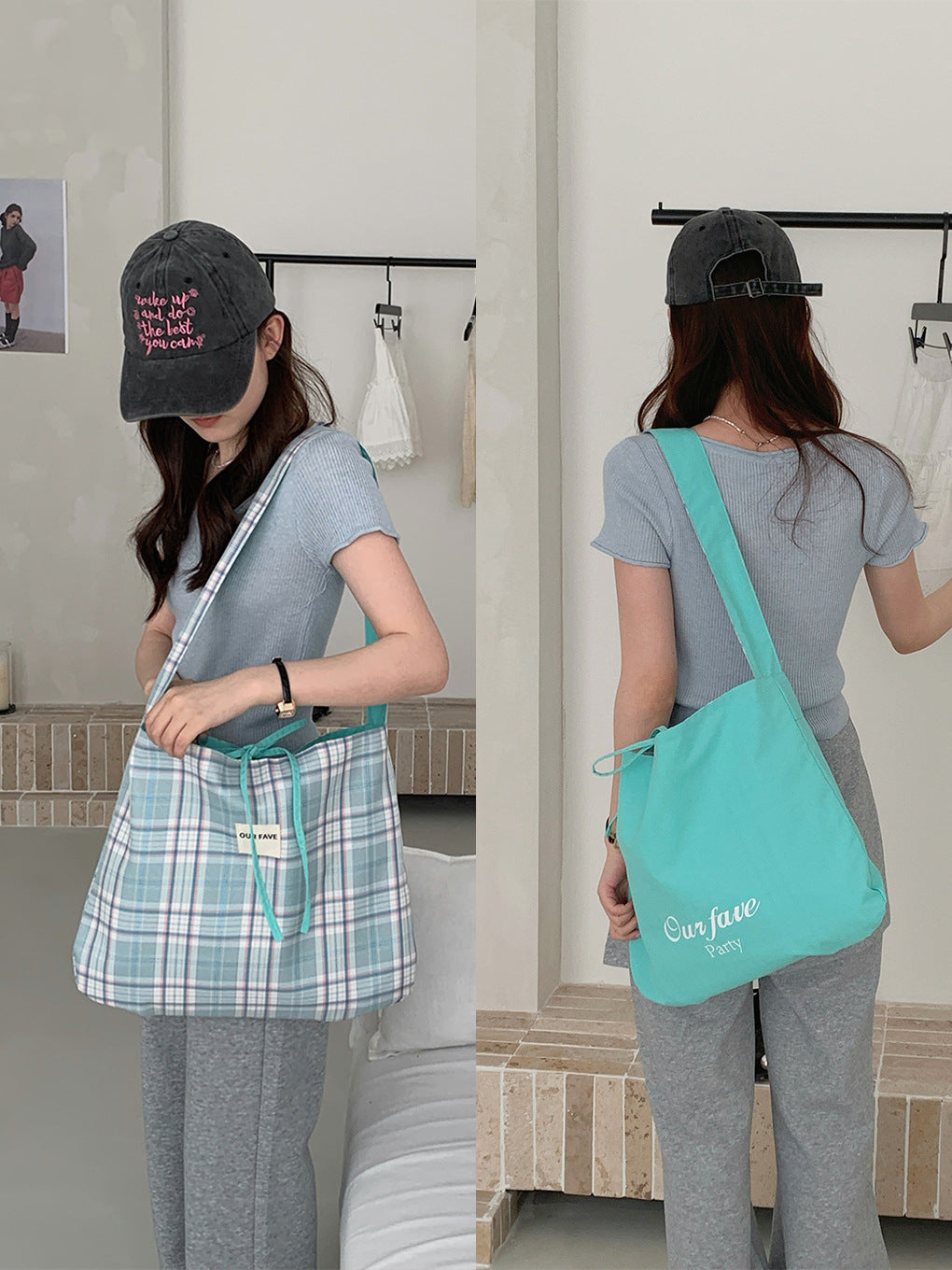 Casual Reversible Tote Bag with Plaid Design and Waterproof Nylon Lining for Daily Commute and Fashionable Outfits