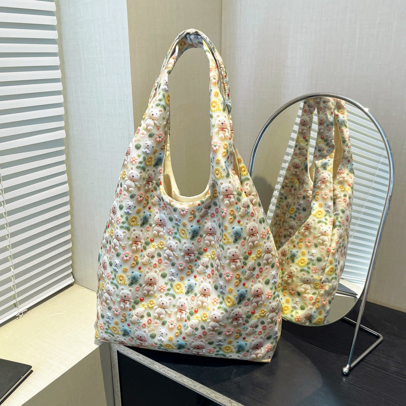 New Korean Style Fresh Floral Cotton Bag Student Trendy Canvas Western Style Women's Crossbody Shoulder Bag