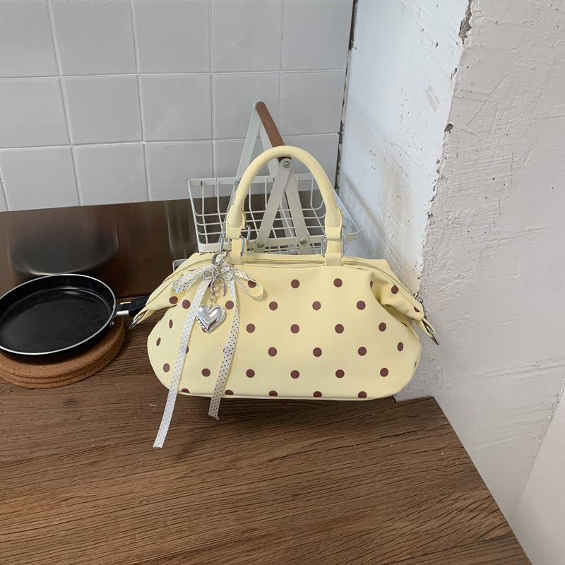 Chic Polka Dot Boston Bag for Women - Trendy Crossbody Handbag with Zipper Closure and Adjustable Strap