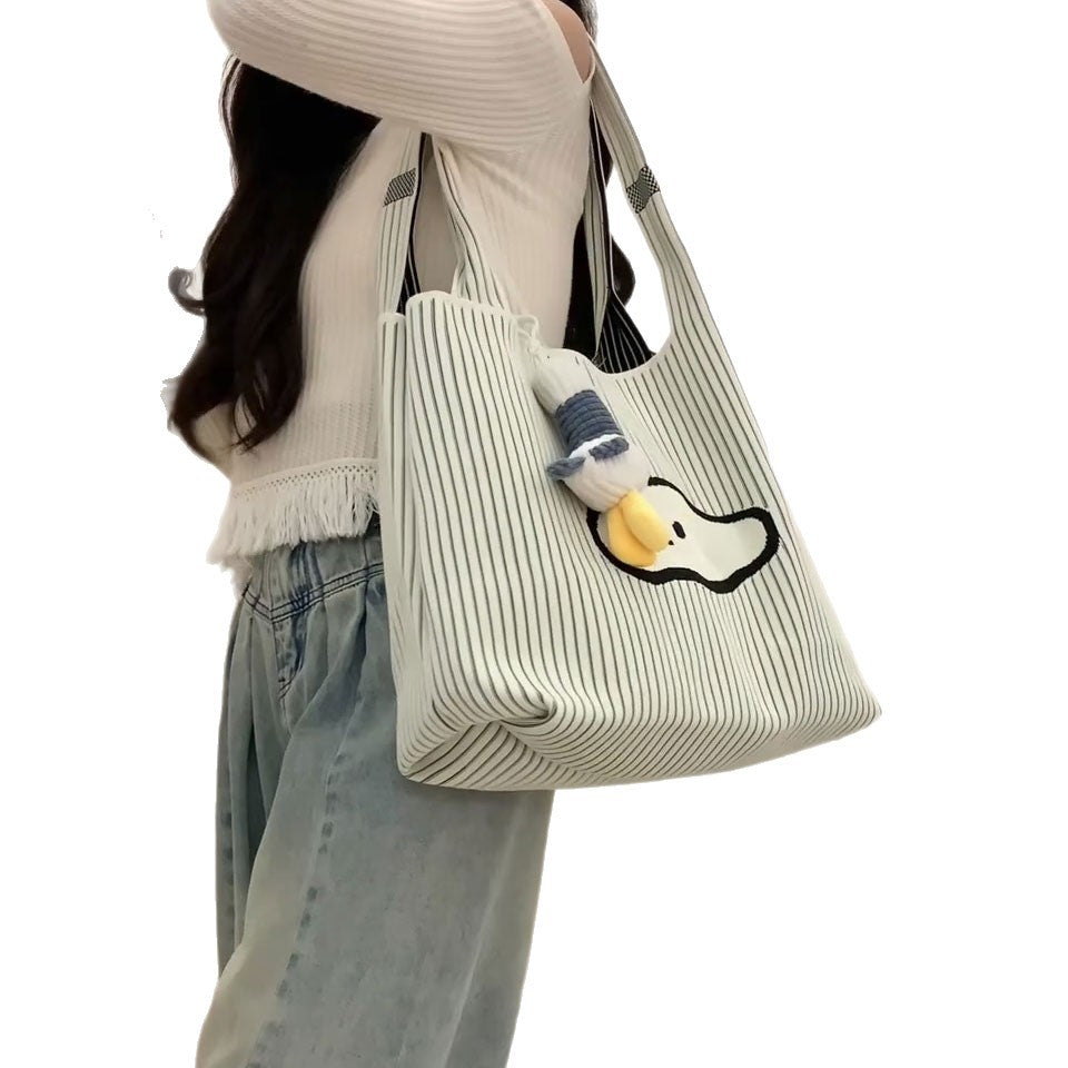 Cute Cloud Knitted Shoulder Bag Women's Large Capacity Woven Tote Bag