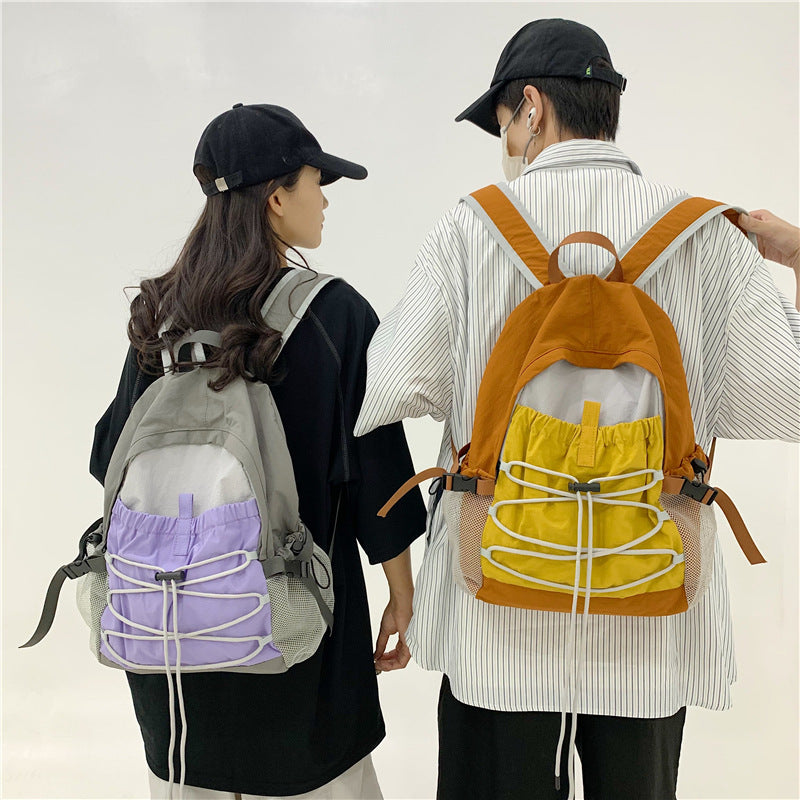 Lightweight Contrast Color Backpack Breathable Drawstring Front Bag Leisure Travel Backpack