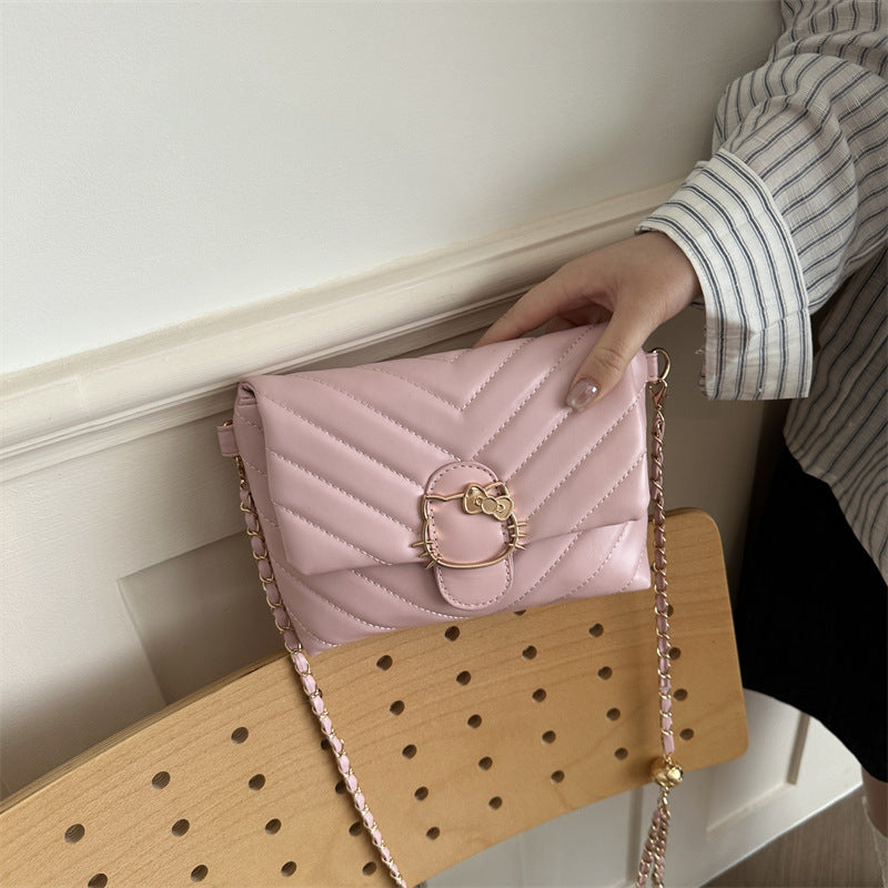 Women's Shoulder Bag Popular Solid Color Fashion Indentation Trend Chain All-Match Advanced Texture Western Style Messenger Bag
