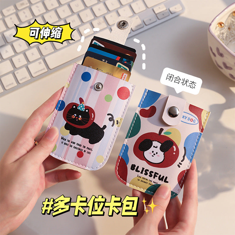 Cartoon Pull-out Card Holder Female Cute Portable Card Holder Multiple Card Slots ID Storage Bag Personality Student Small Card Clamp