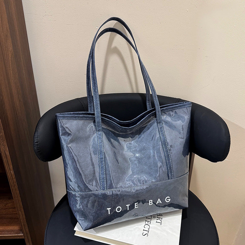 Tote Bag Commuter High-Grade Large Capacity Women's Bag PVC Tyvek All-Match Waterproof Bright Leather Shoulder Bag