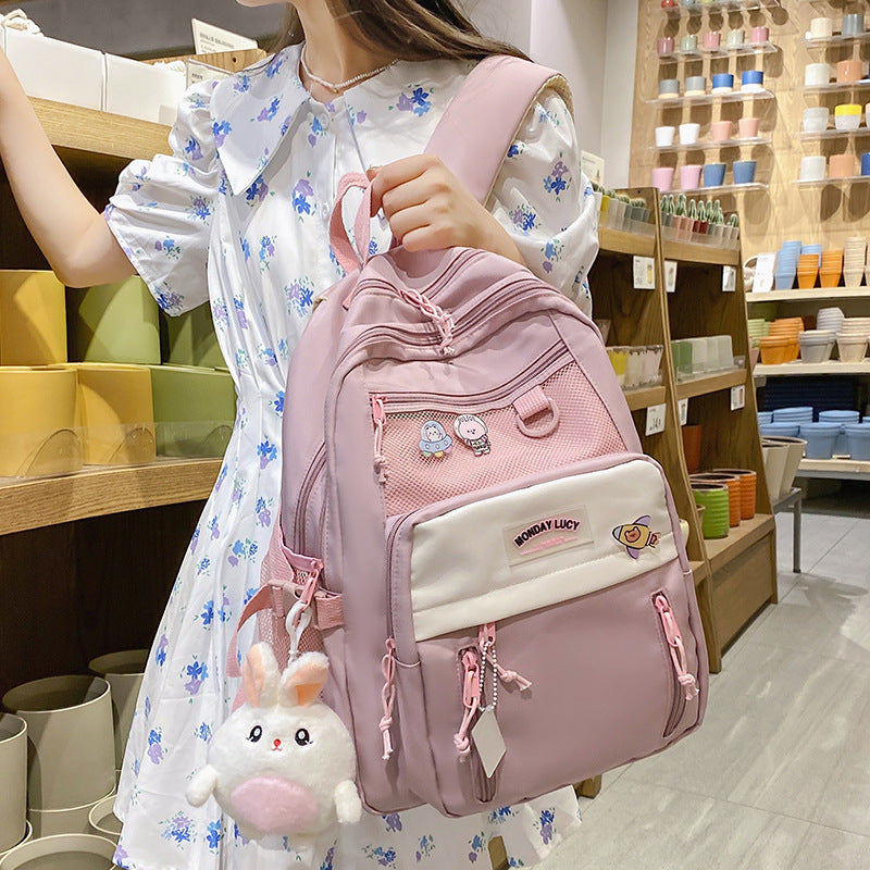 Cute Cartoon Teenage Girl Backpack Breathable Nylon Material Students Daily Travel Essential