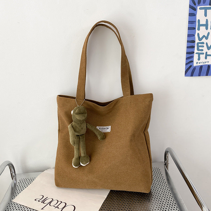 Stylish Oversized Tote Bag for Women, Thick Washed Canvas with Fashion Logo Patch, Perfect for Daily Commute and Shopping