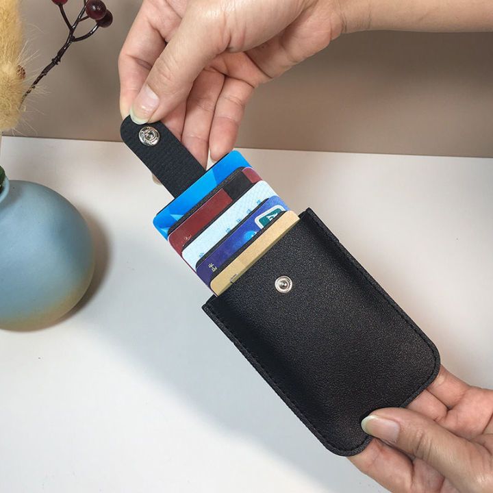 Stylish Leather Card Holder with Multi-Slot Design, Anti-Magnetic Protection and Convenient Pull-Out Feature for ID, Bank Cards and More