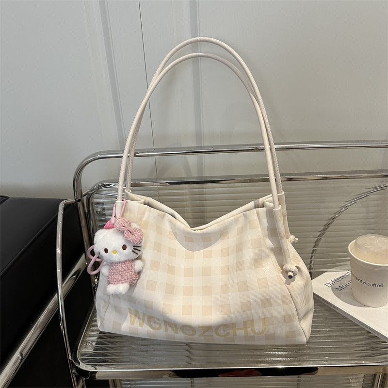 High-Grade Plaid Women's Tote New Large Capacity Commuter Shoulder Bag Magnetic Snap Open Cover with Zipper Bag