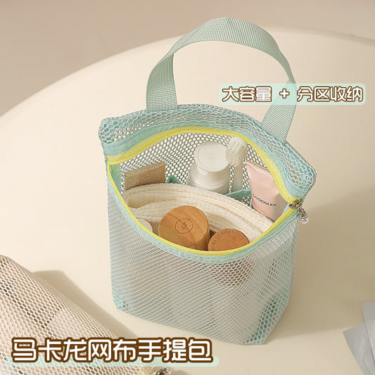 Large Capacity Mesh Tote Bag with Compartment Storage for Travel Toiletries and Cosmetics