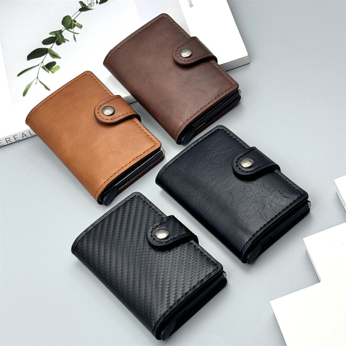 RFID Blocking Card Holder with Automatic Pop-Out Design, Large Capacity, Anti-Magnetic, Stylish Stitching & Snap Closure for Daily Use
