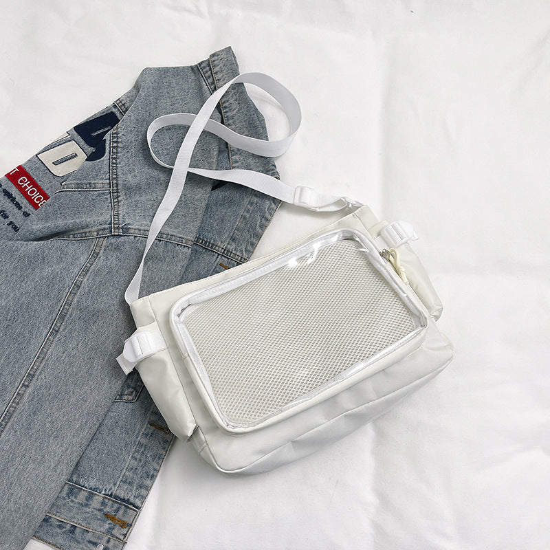 Cartoon Backpack Men's and Women's Transparent Visual Shoulder Bag Simple Large Capacity Student Two-Dimensional Crossbody Tote Bag