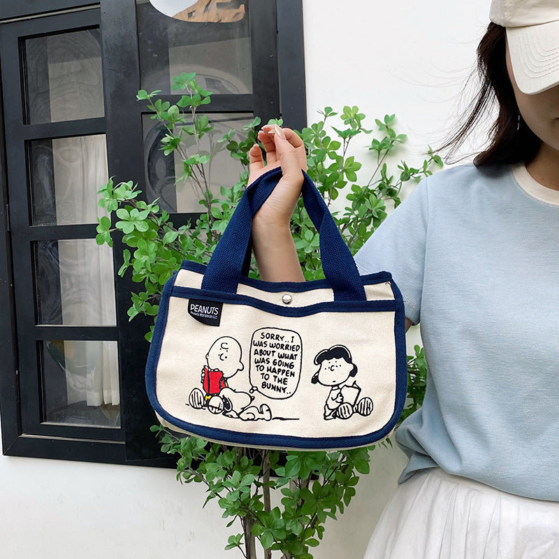 Cute Cartoon Canvas Tote Bag with Snoopy Design, Large Capacity Multifunctional Lunch Bag for Women, Perfect for Daily Use and Travel