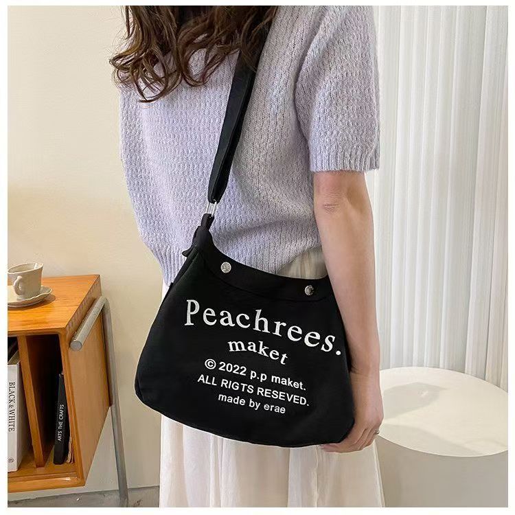 New Letter Canvas Tote Bag for Women, Casual Large Capacity Shoulder Bag with Fashion Print, Perfect for School and Daily Use