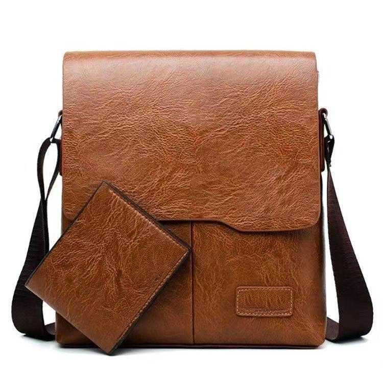 Men's PU Crossbody Bag Vintage Style Durable Shoulder Bag for Casual Travel with Laptop Compartment