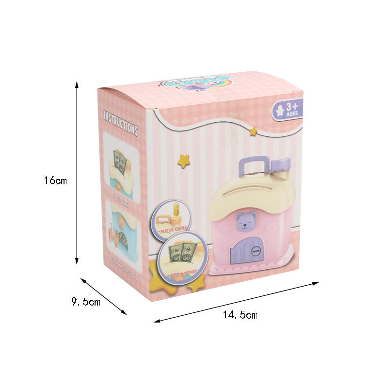 Cute Cartoon Bear House Money Bank with Key and Stickers for Kids - Creative Piggy Bank for Boys and Girls