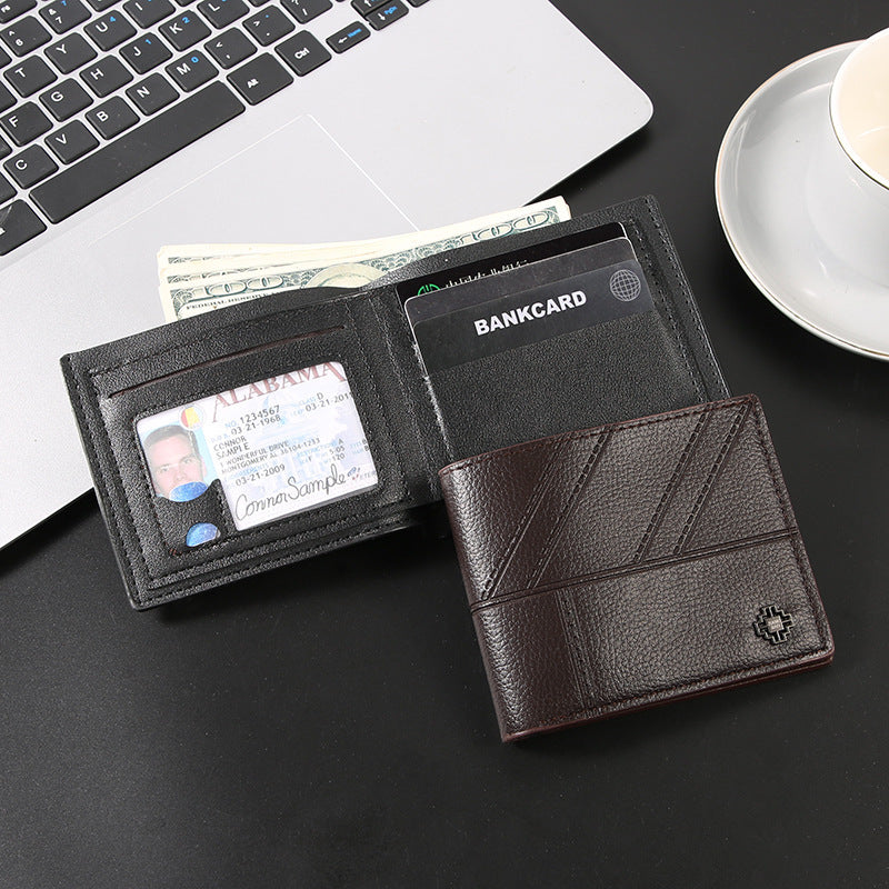 Fashionable Men's Short Wallet with Multi-Card Slots, Soft PU Leather, Stylish Stitching Design for Daily Use