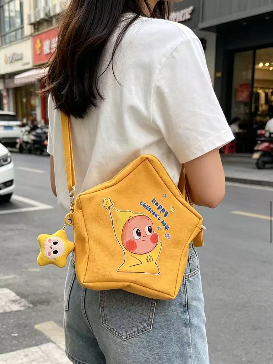 Cute Star Themed Crossbody Bag for Children's Day - Cartoon Design with Pendant, Perfect for Kids' Daily Use
